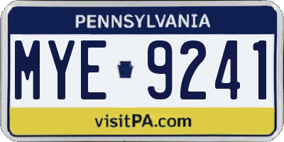 PA license plate MYE9241