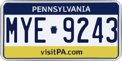 PA license plate MYE9243