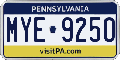 PA license plate MYE9250