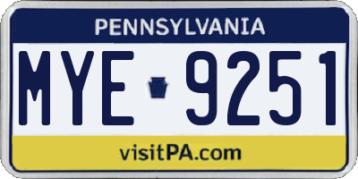 PA license plate MYE9251