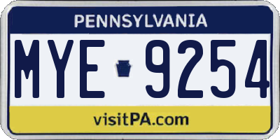 PA license plate MYE9254