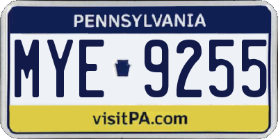PA license plate MYE9255