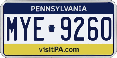 PA license plate MYE9260