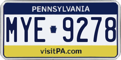 PA license plate MYE9278