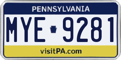 PA license plate MYE9281