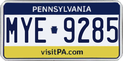 PA license plate MYE9285