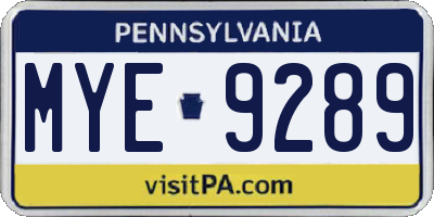PA license plate MYE9289