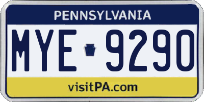 PA license plate MYE9290