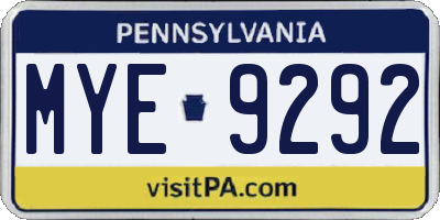 PA license plate MYE9292