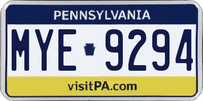 PA license plate MYE9294