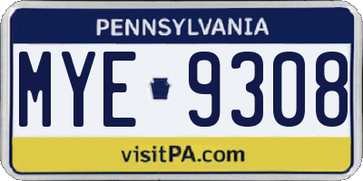PA license plate MYE9308