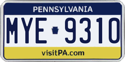 PA license plate MYE9310
