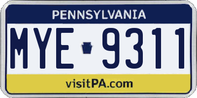 PA license plate MYE9311