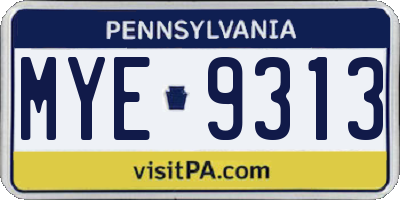 PA license plate MYE9313