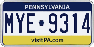 PA license plate MYE9314