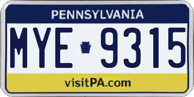 PA license plate MYE9315