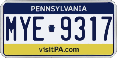 PA license plate MYE9317