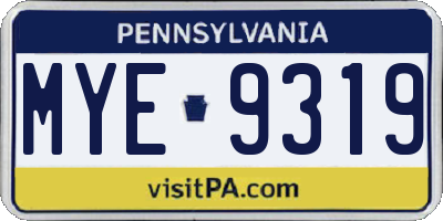 PA license plate MYE9319