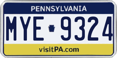 PA license plate MYE9324