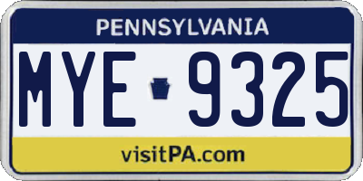 PA license plate MYE9325