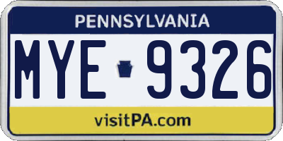PA license plate MYE9326