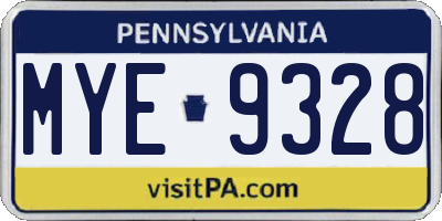 PA license plate MYE9328