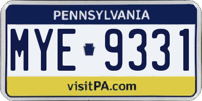 PA license plate MYE9331