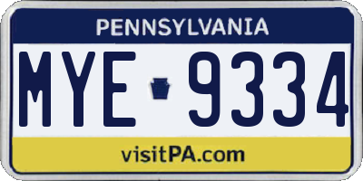 PA license plate MYE9334