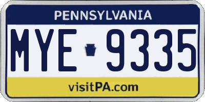PA license plate MYE9335