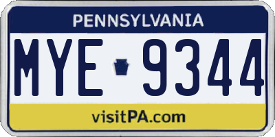 PA license plate MYE9344