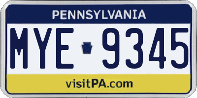 PA license plate MYE9345