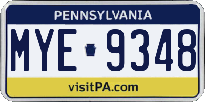 PA license plate MYE9348