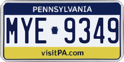 PA license plate MYE9349