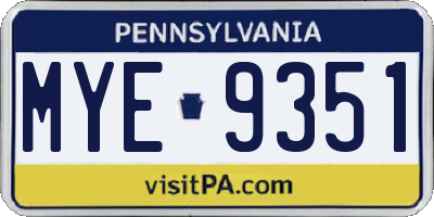 PA license plate MYE9351