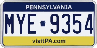 PA license plate MYE9354