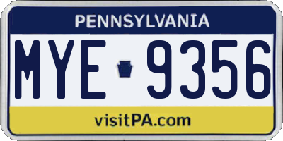 PA license plate MYE9356