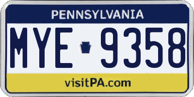 PA license plate MYE9358