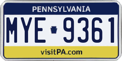 PA license plate MYE9361