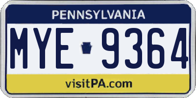 PA license plate MYE9364