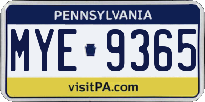 PA license plate MYE9365