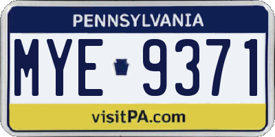 PA license plate MYE9371