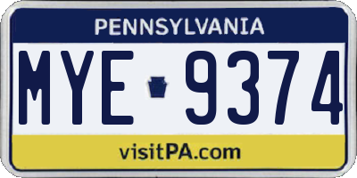 PA license plate MYE9374