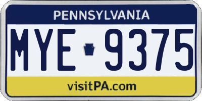 PA license plate MYE9375