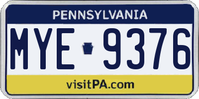 PA license plate MYE9376