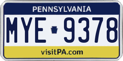 PA license plate MYE9378