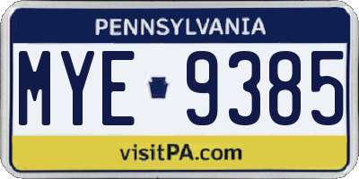 PA license plate MYE9385