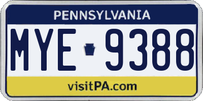 PA license plate MYE9388