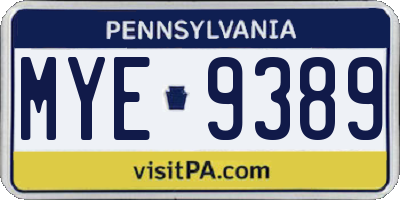 PA license plate MYE9389