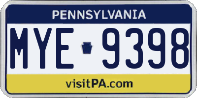 PA license plate MYE9398