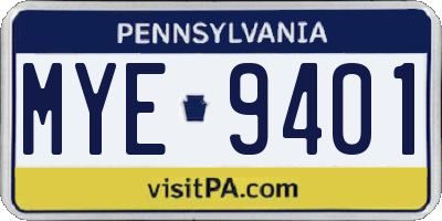 PA license plate MYE9401